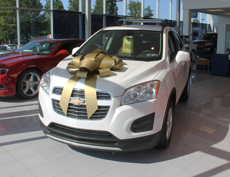 Load image into Gallery viewer, Gold 30-inch car bow from My Store, large decorative gift bow for cars, featuring shiny, jumbo size with a bow shape.