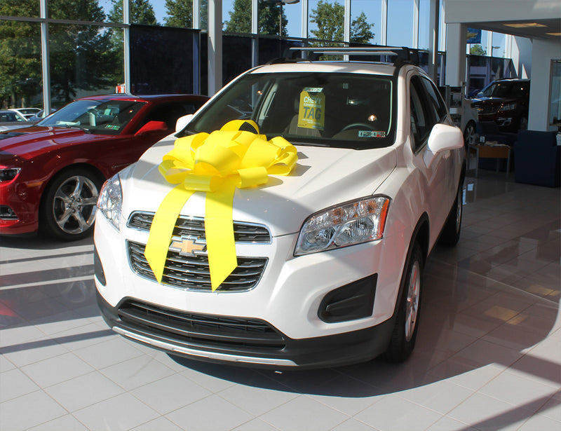 Load image into Gallery viewer, Bright yellow 30-inch car bow from My Store, showcasing a large festive decorative bow suitable for vehicle decoration.