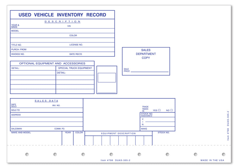 Load image into Gallery viewer, Used Vehicle Record - DUAS-305-2 - 2 Part - Qty. 100