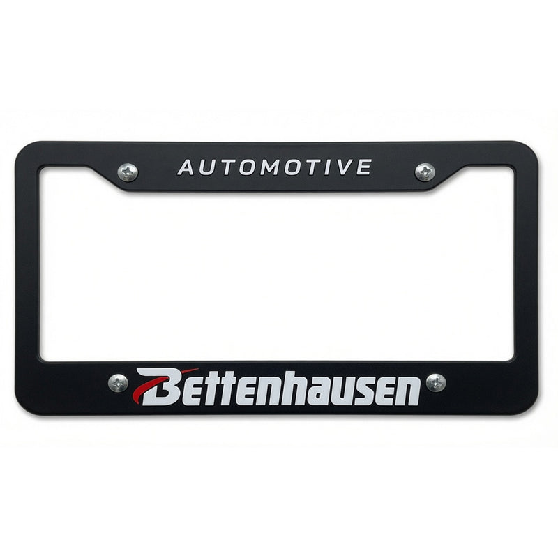 Load image into Gallery viewer, Black custom license plate frame with raised imprint and two-color design, showcasing a stylish and durable car accessory.