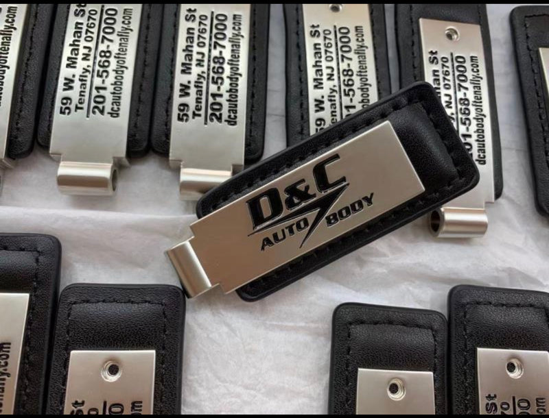 Load image into Gallery viewer, Custom Leather/Metal Rectangle Key Fobs