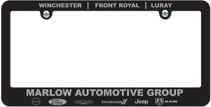 Load image into Gallery viewer, Custom License Plate Frame - Black with Raised Chrome Print