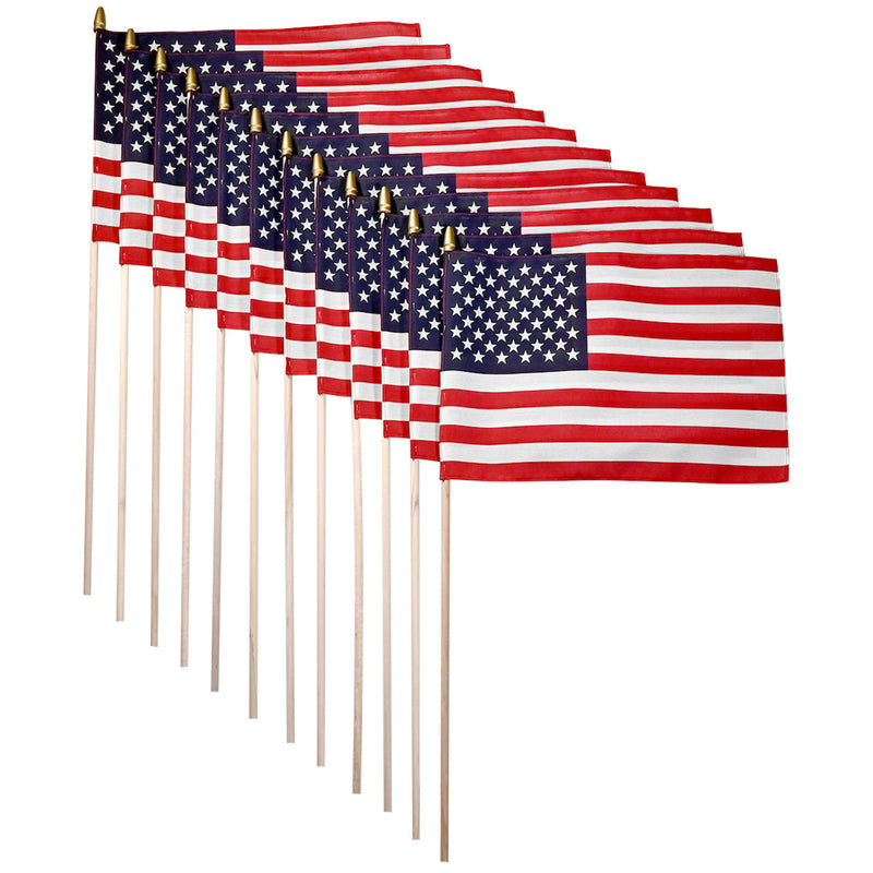 Load image into Gallery viewer, Super Tough 12"x18" US Stick Flag with 30" Holder with Sewn Edges - 12 Pack