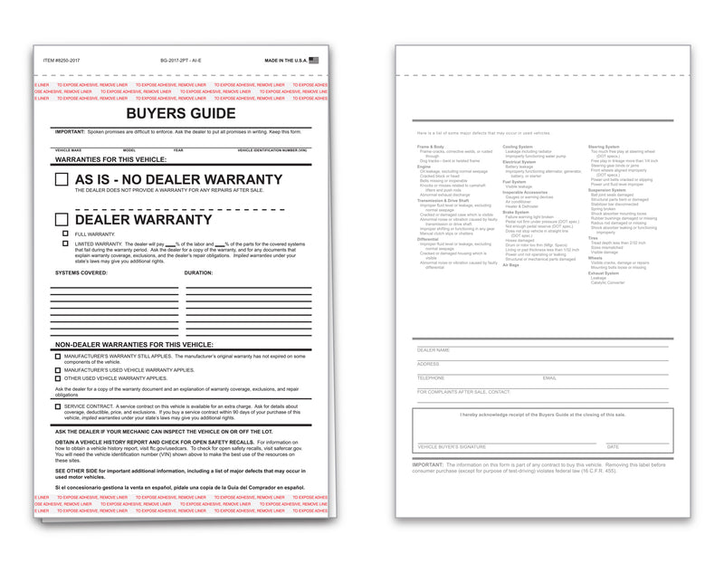 Load image into Gallery viewer, Buyers Guide - BG-2017-2PT - AI-E - As Is - 2 Part - Qty. 100