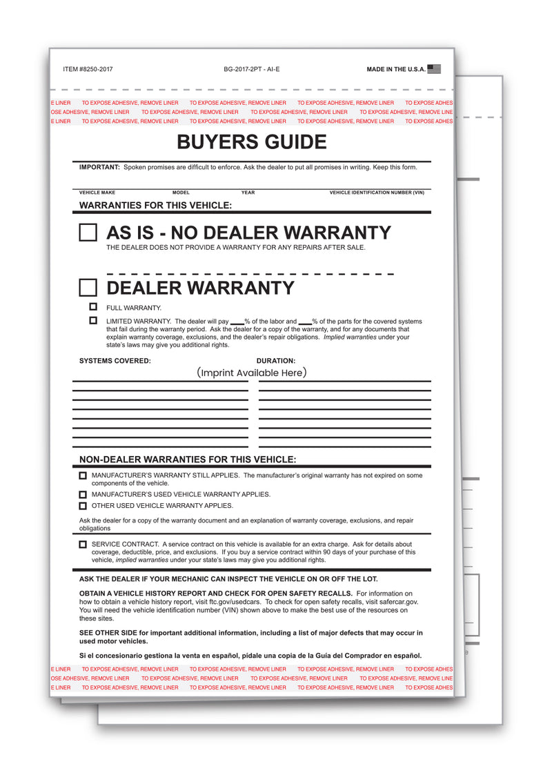 Load image into Gallery viewer, Buyers Guide - BG-2017-2PT - AI-E - As Is - 2 Part - Qty. 100