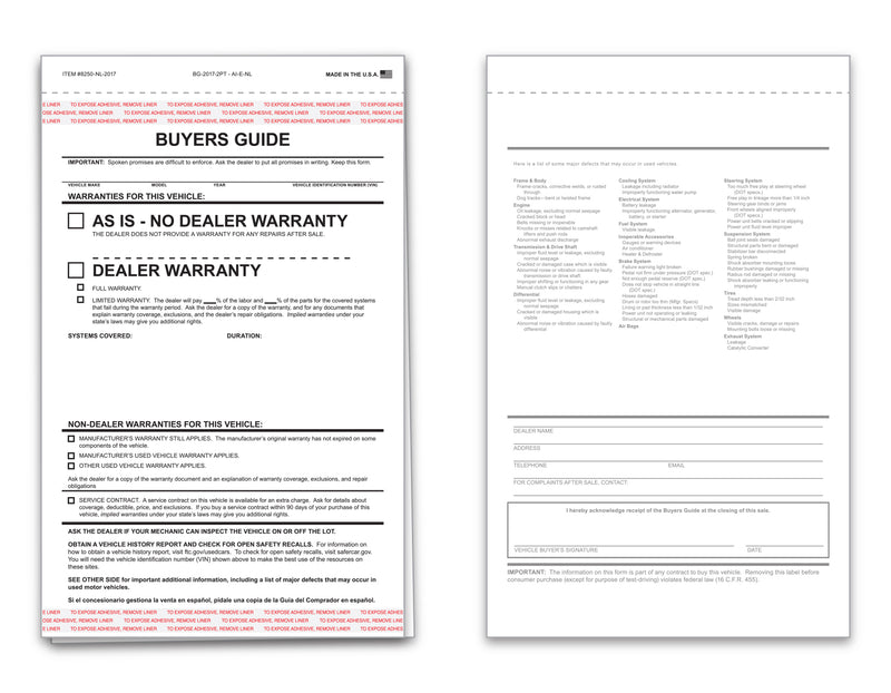 Load image into Gallery viewer, Buyers Guide - BG-2017-2PT - AI-E-NL - As Is - 2 Part - No Lines - Qty. 100