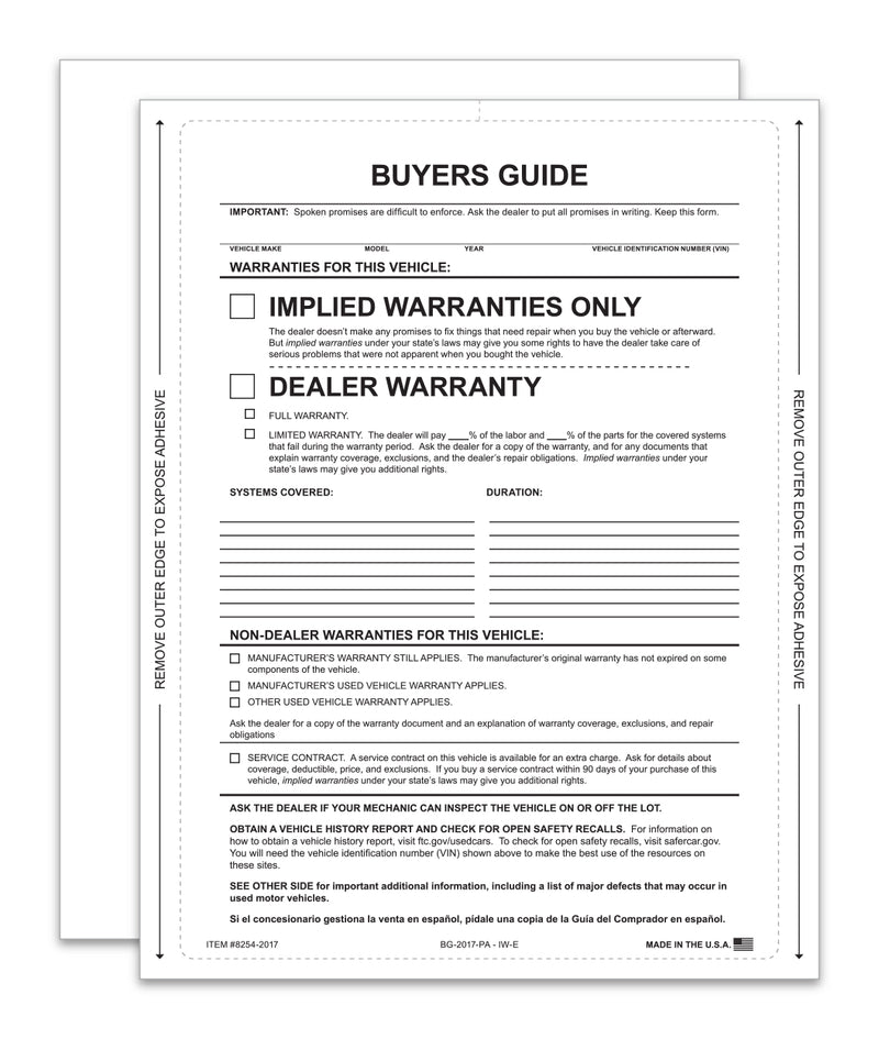 Load image into Gallery viewer, Buyers Guide - Implied Warranty - P/A - Qty. 100