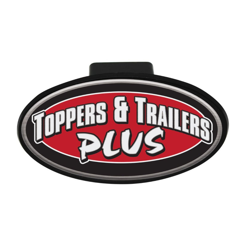 Load image into Gallery viewer, Oval-shaped domed hitch cover for trailers, featuring a sleek design and durable construction for vehicle protection.