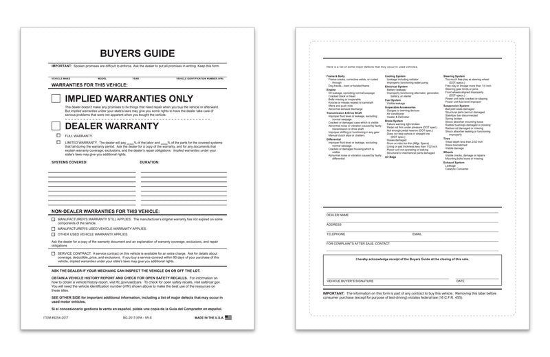 Load image into Gallery viewer, Exterior Buyers Guide - Implied Warranty - P/A - Qty. 100