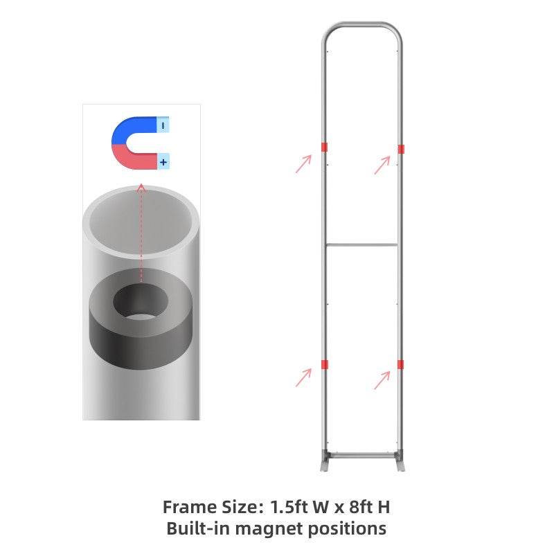 Load image into Gallery viewer, Magnetic straight fabric banner stand with black base and fabric display, ideal for trade shows and promotional events.