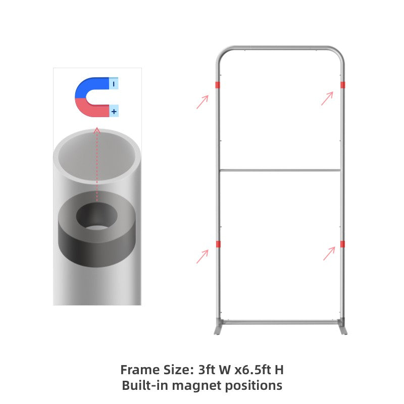 Load image into Gallery viewer, Magnetic straight fabric banner stand with white fabric display and metal support frame for promotional signage.