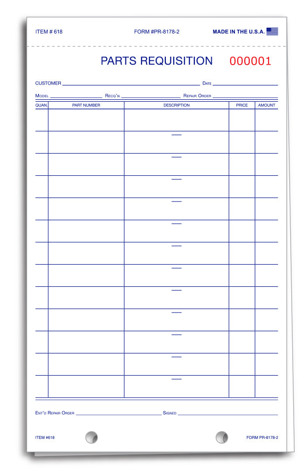 Load image into Gallery viewer, Parts Requisition Form - #PR-8178-2 - Qty. 250