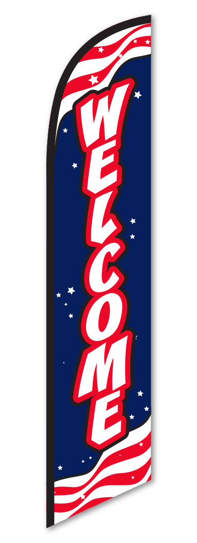 Load image into Gallery viewer, Premium Swooper Flag - Welcome (Red, White & Blue)