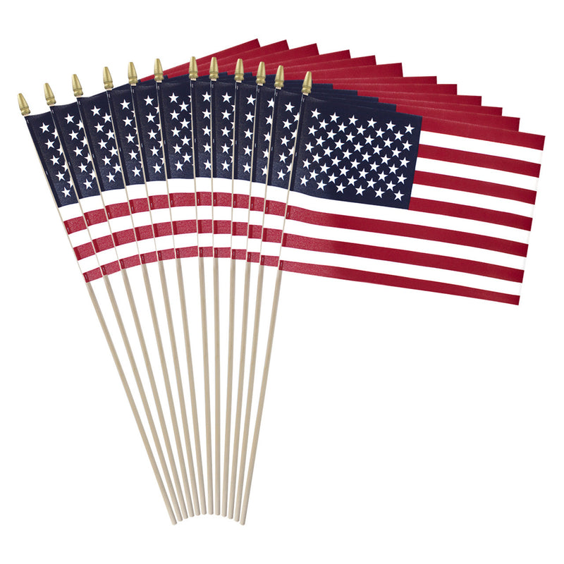 Load image into Gallery viewer, Super Tough® 12"x18" US Stick Flag with 30"x3/8" Wood Staff - No Fray 12 Pack