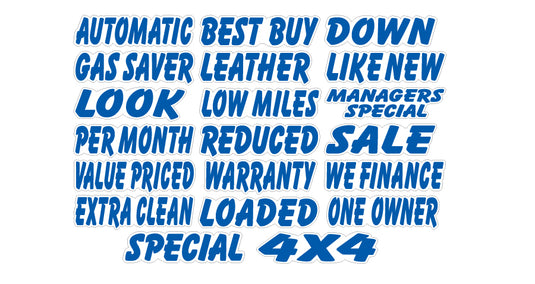 Blue & White Die Cut Slogans