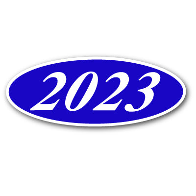 White & Blue Oval Year Model