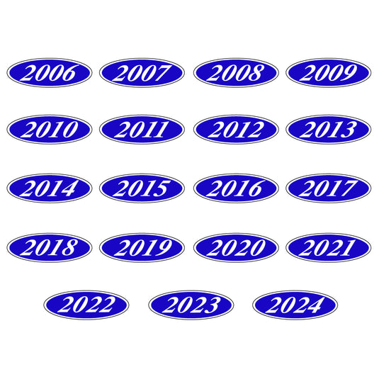 White & Blue Oval Year Model