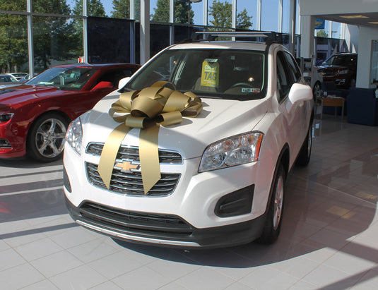 Gold 30-inch car bow from My Store, large decorative gift bow for cars, featuring shiny, jumbo size with a bow shape.