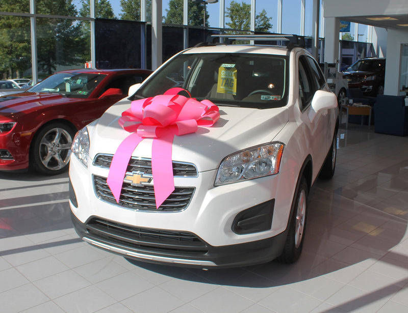 Load image into Gallery viewer, Large pink 30-inch car bow from My Store, decorative gift wrap accessory for vehicles, made of shiny, durable material.
