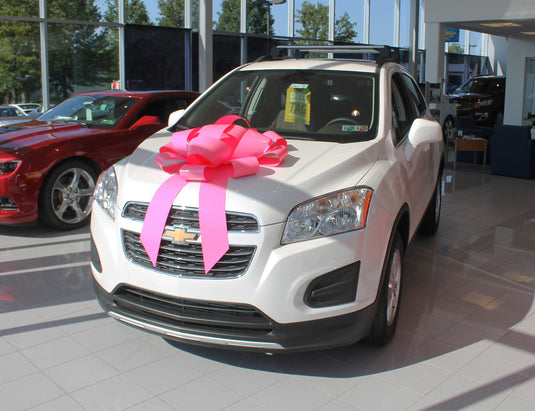 Large pink 30-inch car bow from My Store, decorative gift wrap accessory for vehicles, made of shiny, durable material.