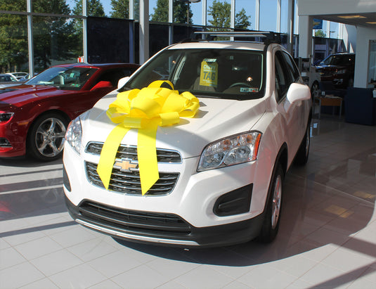 Bright yellow 30-inch car bow from My Store, showcasing a large festive decorative bow suitable for vehicle decoration.