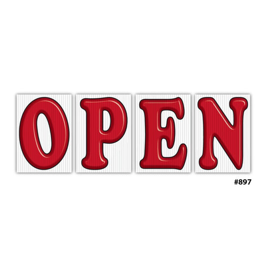 3D Jumbo Under the Hood Sign Set - O-P-E-N  kit of (4)