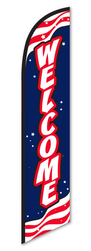 Premium Swooper Flag - Welcome (Red, White & Blue)