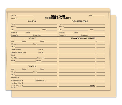 Used Car Record Envelope ( Box of 500 )