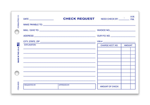 Check Request Form - TRO-111 - Qty. 100 per Pad