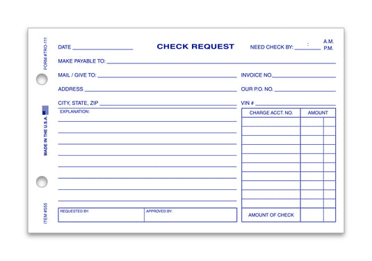 Check Request Form - TRO-111 - Qty. 100 per Pad