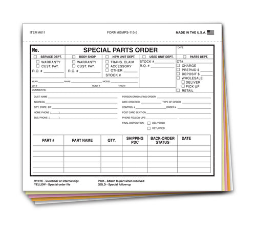 Special Parts Order Form - SPO-GMPS-115-5 - Qty. 100