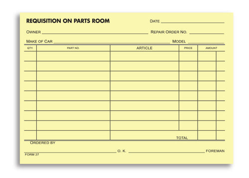 Parts Requisition Form - #27 - Qty. 500
