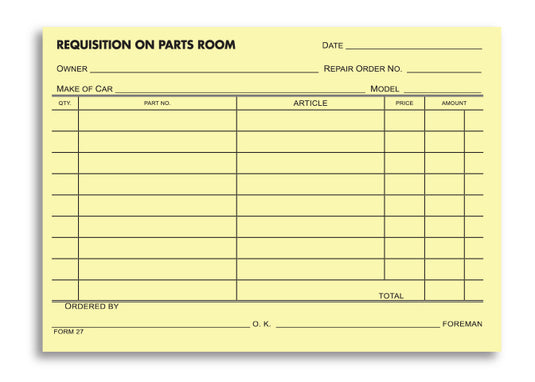 Parts Requisition Form - #27 - Qty. 500