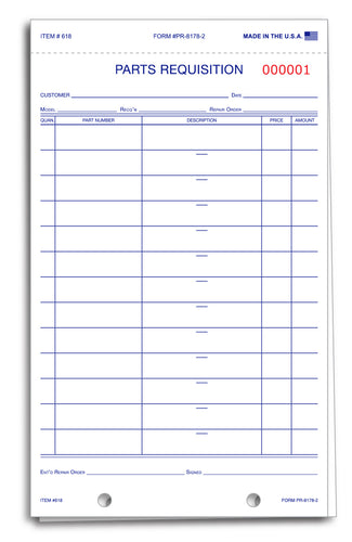Parts Requisition Form - #PR-8178-2 - Qty. 250