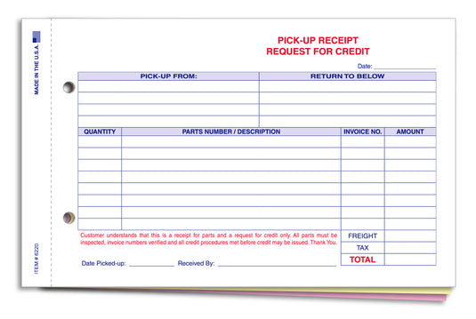 Parts Pick Up Receipt - Qty. 100