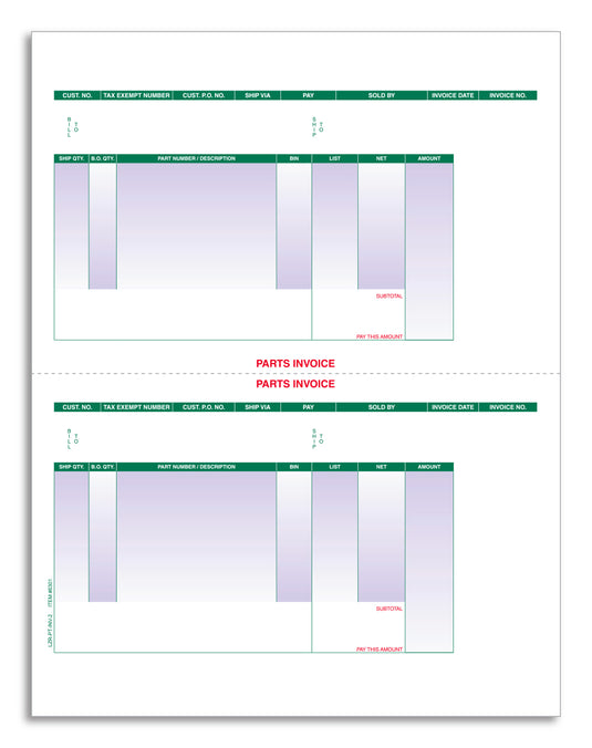 Laser Part Invoice - LZR-PT-INV-2 - Perfed at 5 1/2" - Qty. 250