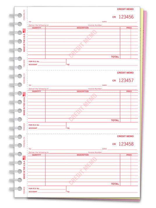 Credit Memo Book - RL 113 - 3 Part, 150 per Book - Qty. 1