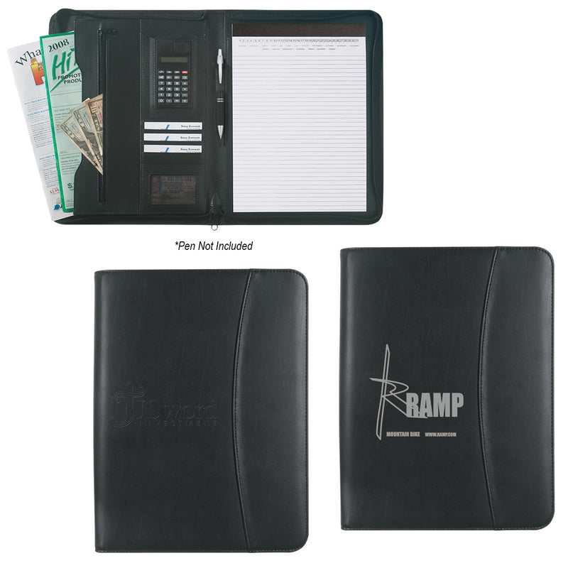 Load image into Gallery viewer, Leather Look Zippered Portfolio With Calculator
