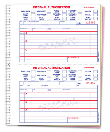 Internal Authorization Book - #125 - 3 Part, 100 per Book - Qty. 1