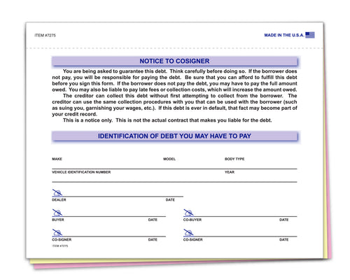 Notice to Co-Signer - 3 Part Snap-Out - Qty. 100