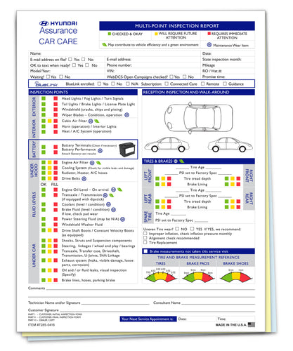 Hyundai Multi-Point Vehicle Checkup-3 Part-Qty. 250