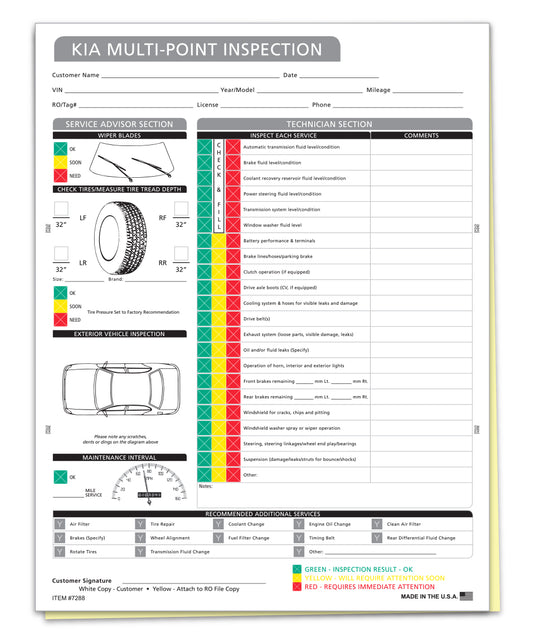Kia Multi-Point Vehicle Checkup - 2 Part - Qty. 250