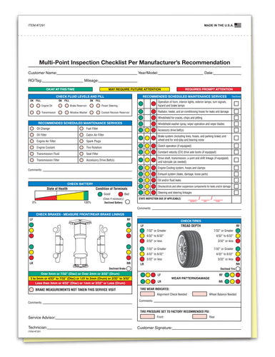 Multi-Point Vehicle Inspection Report - 2 Part - Qty. 250