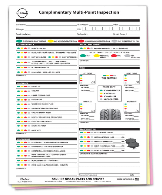 Nissan Multi-Point Vehicle Checkup - 3 Part - Qty. 250