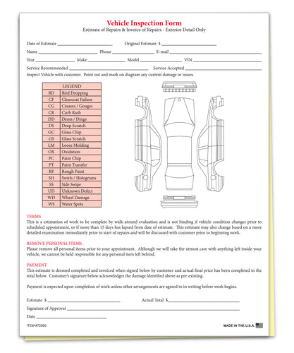 Vehicle Inspection & Estimate Form - 2 Part - Qty. 100