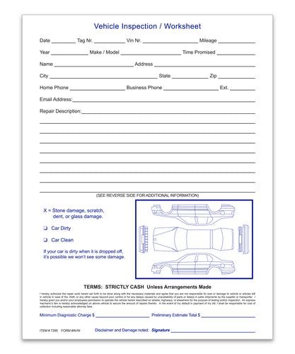 Vehicle Inspection Worksheet - AVW - 8 1/2