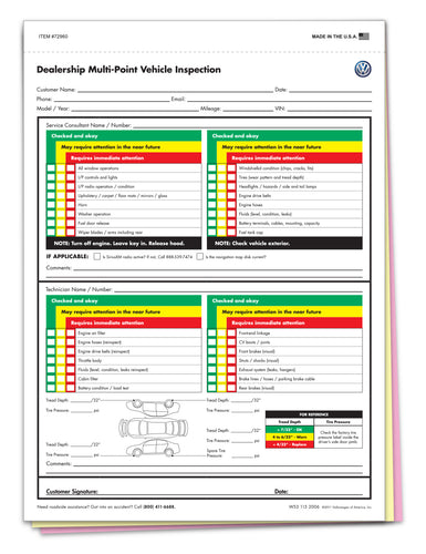 VW Multi-Point Vehicle Checkup - 3 Part - Qty. 250