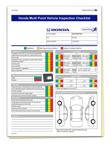 Honda Multi-Point Vehicle Checkup - 2 Part - Qty. 250