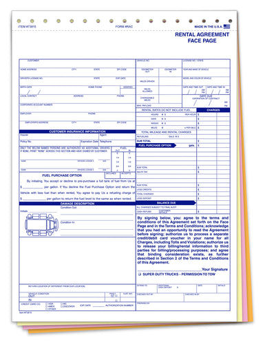 Rental Agreement - RAC - 4 Part - Qty. 100