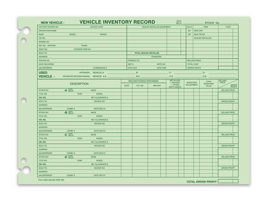 Vehicle Inventory Record - DSA-542-85 - Qty. 50